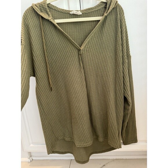Loveriche Hoodie Sweatshirt V Neck army green women's size M boho preppy comfy - Picture 4 of 11